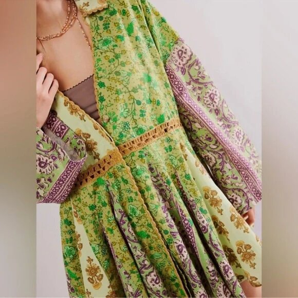 039 Free People Hazy Baby Boho Mini Dress Sweet Mint NWT Oversized Size XS - Picture 2 of 11